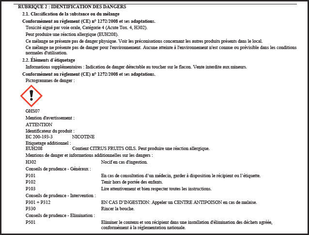 Aperçu MSDS e liquid